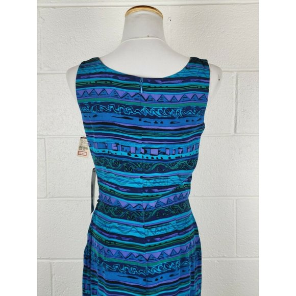 Vtg NWT Womens Spenser Jeremy Silk Blue Purple Tribal Print Stripe Dress sz 8 - Picture 5 of 11